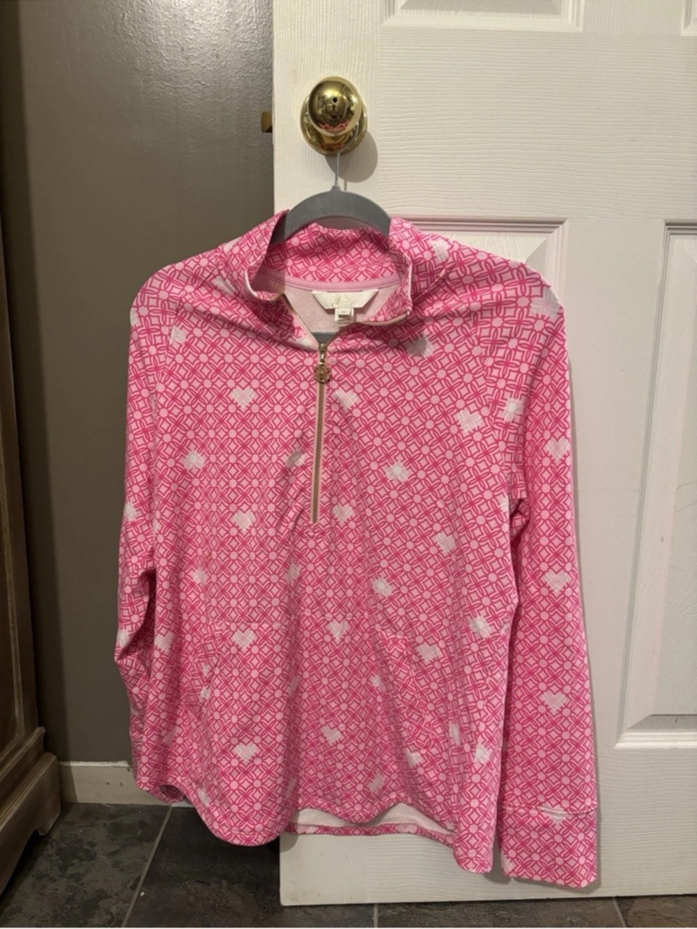 Lilly Pulitzer Pink and White Quarter-Zip Long Sleeve Top